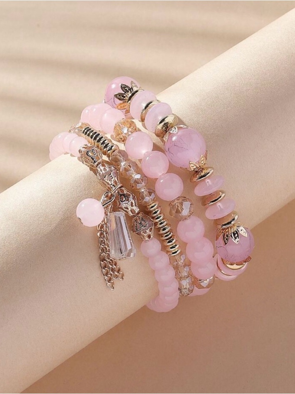 Pink Beaded Stack Bracelet Set - Picture 3 of 4